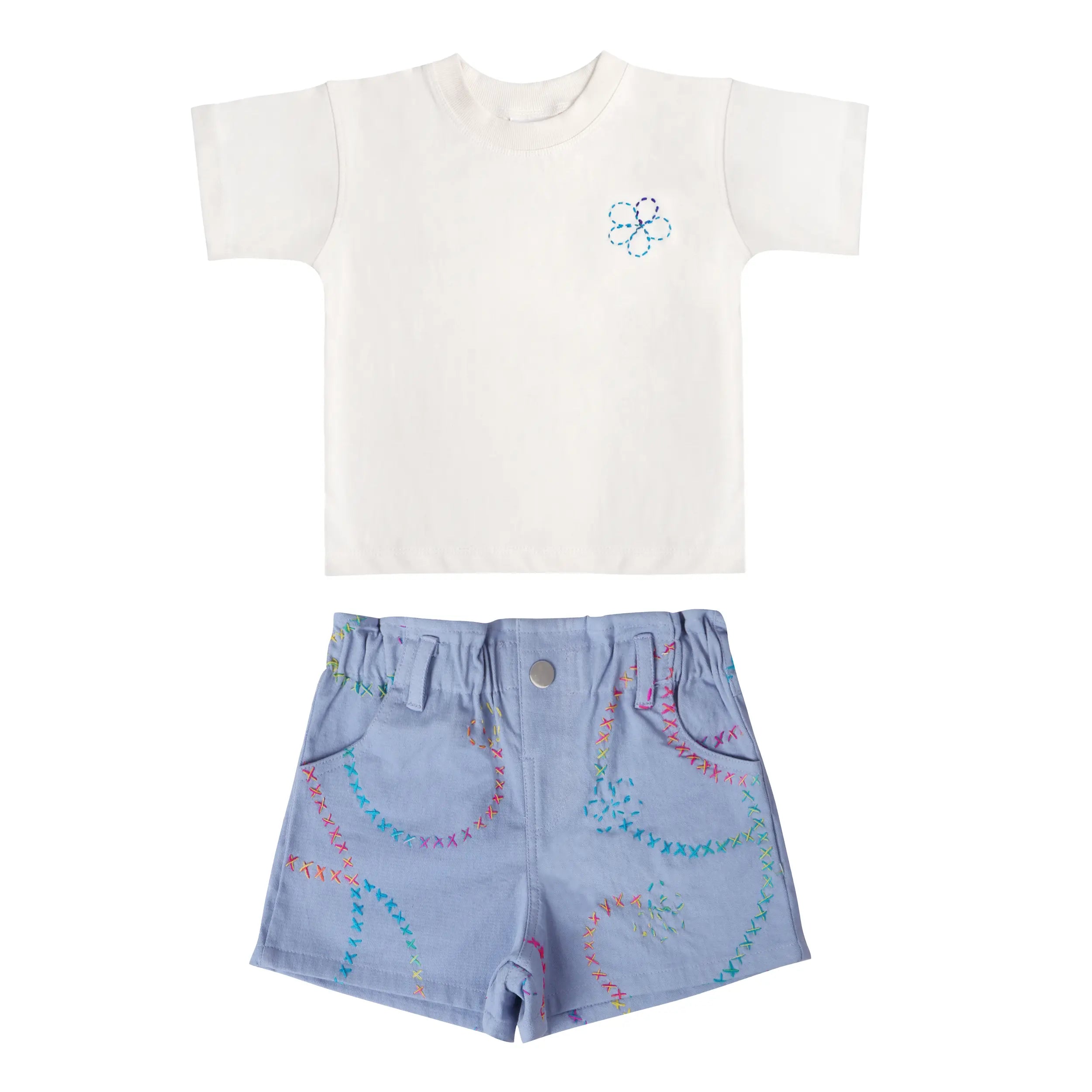 Color Jardin T-Shirt & Blue Denim Bermuda Shorts Set