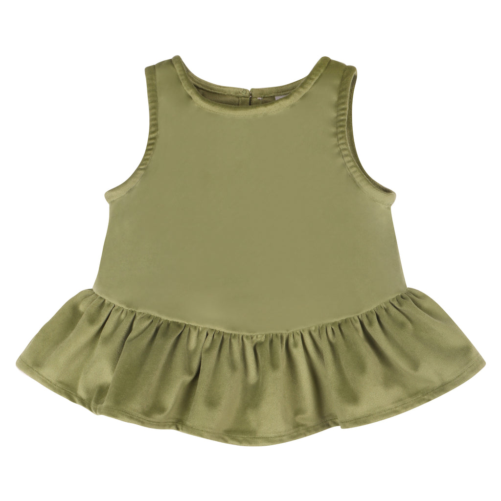 Piglo Kids green velvet top for kids, perfect for a trendy holiday look.