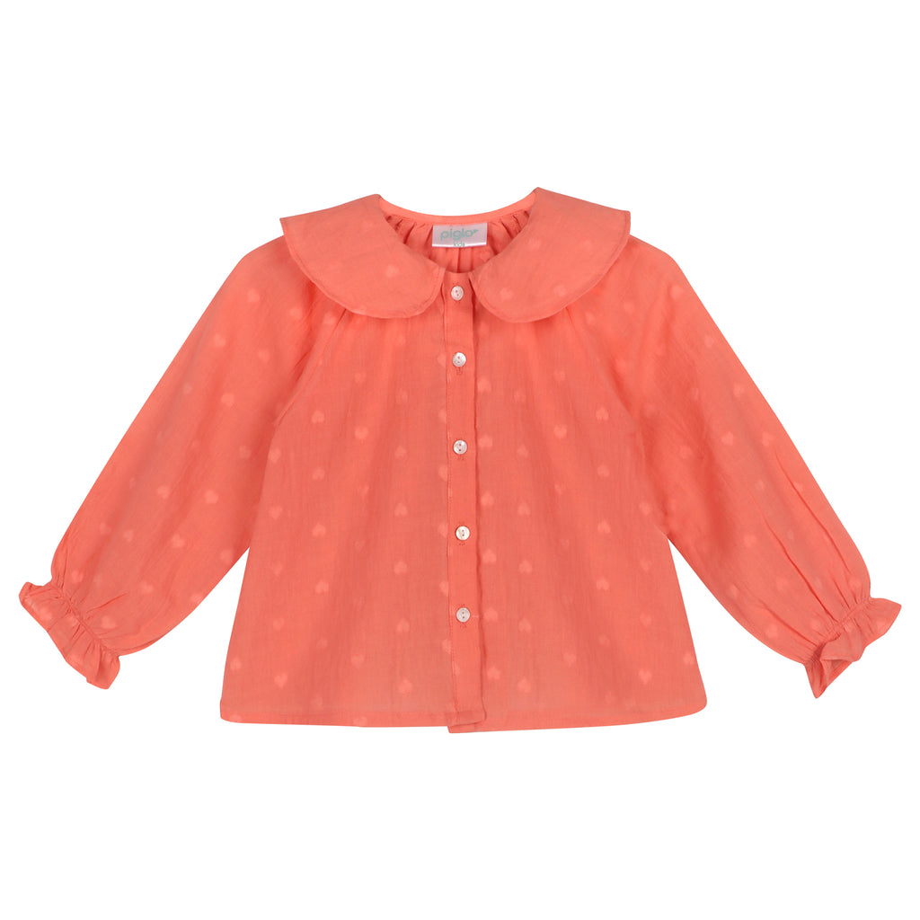 Piglo Kids heart blouse with Peter Pan collar, perfect for trendy girl clothes.