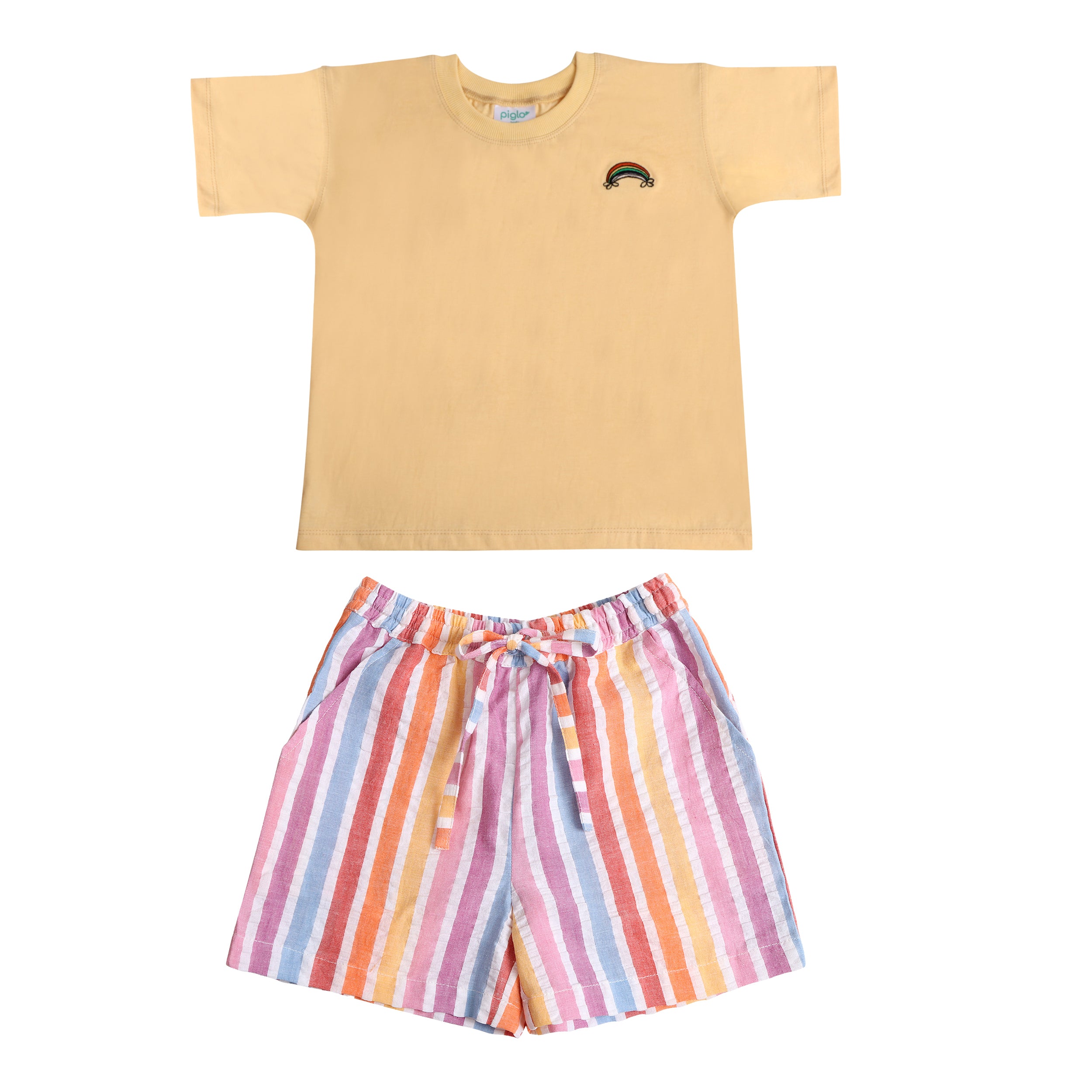 Orange Rainbow T-shirt and Rainbow Bermuda Shorts Set - piglo kids