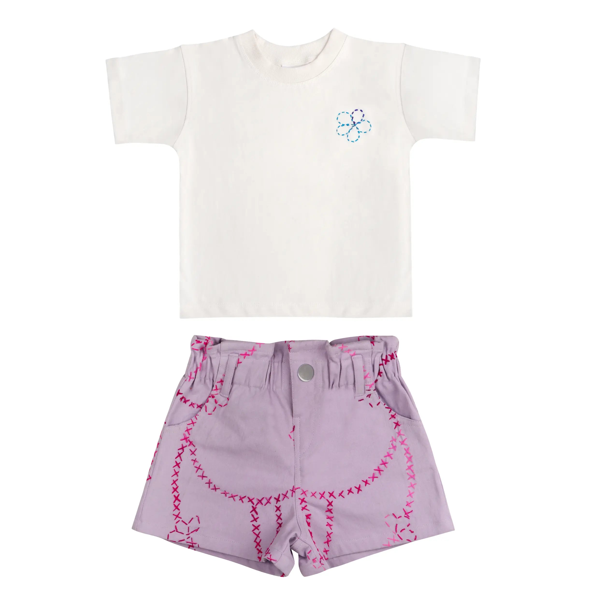 Color Jardin T-shirt & Purple Denim Bermuda Shorts Set