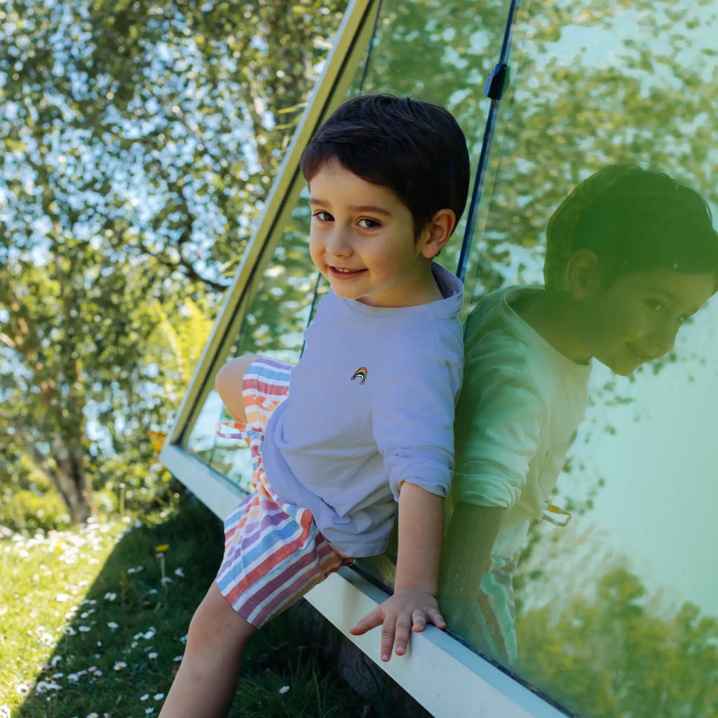 Blue T-shirt and Rainbow Shorts Set