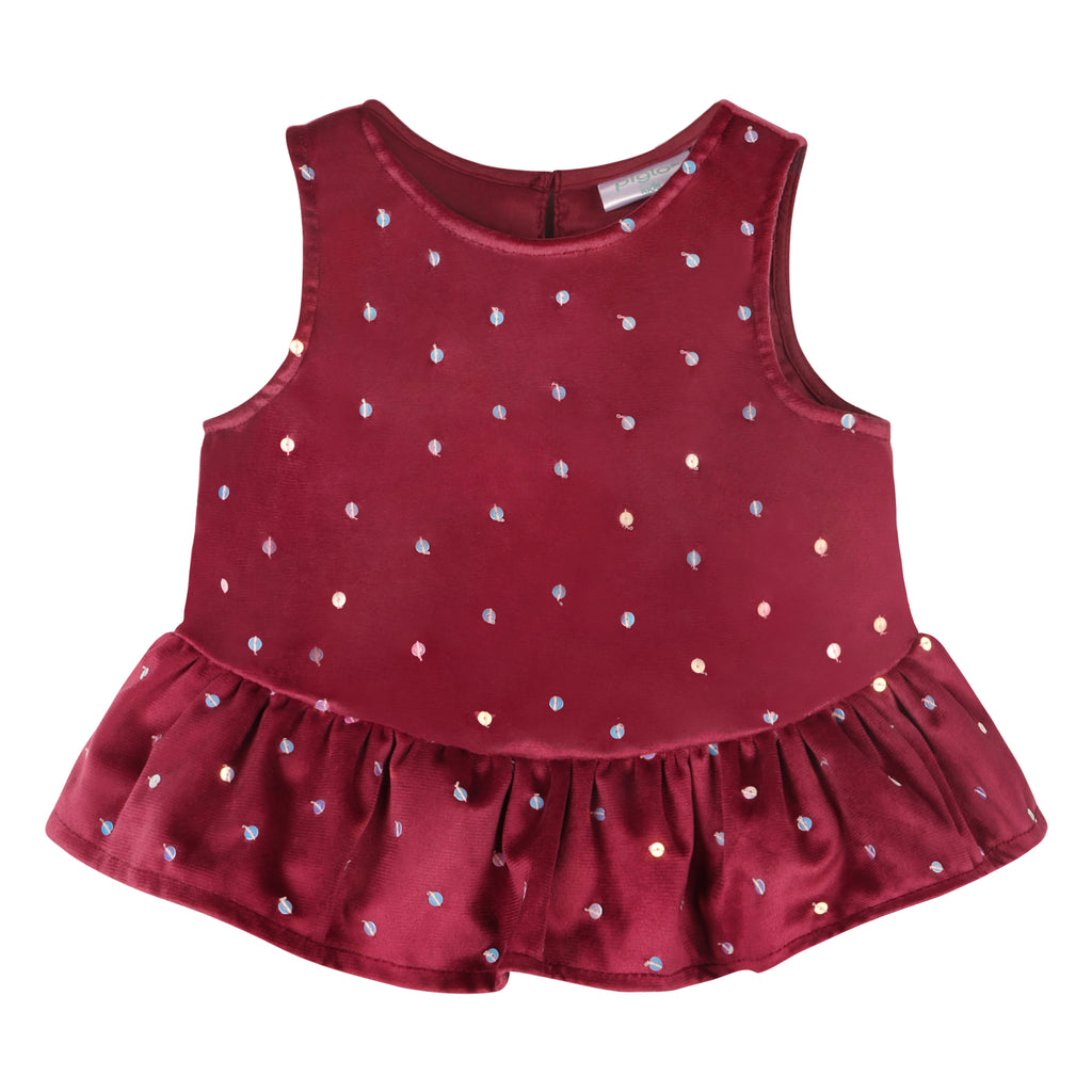 Piglo Kids Red Velvet Sequin Top