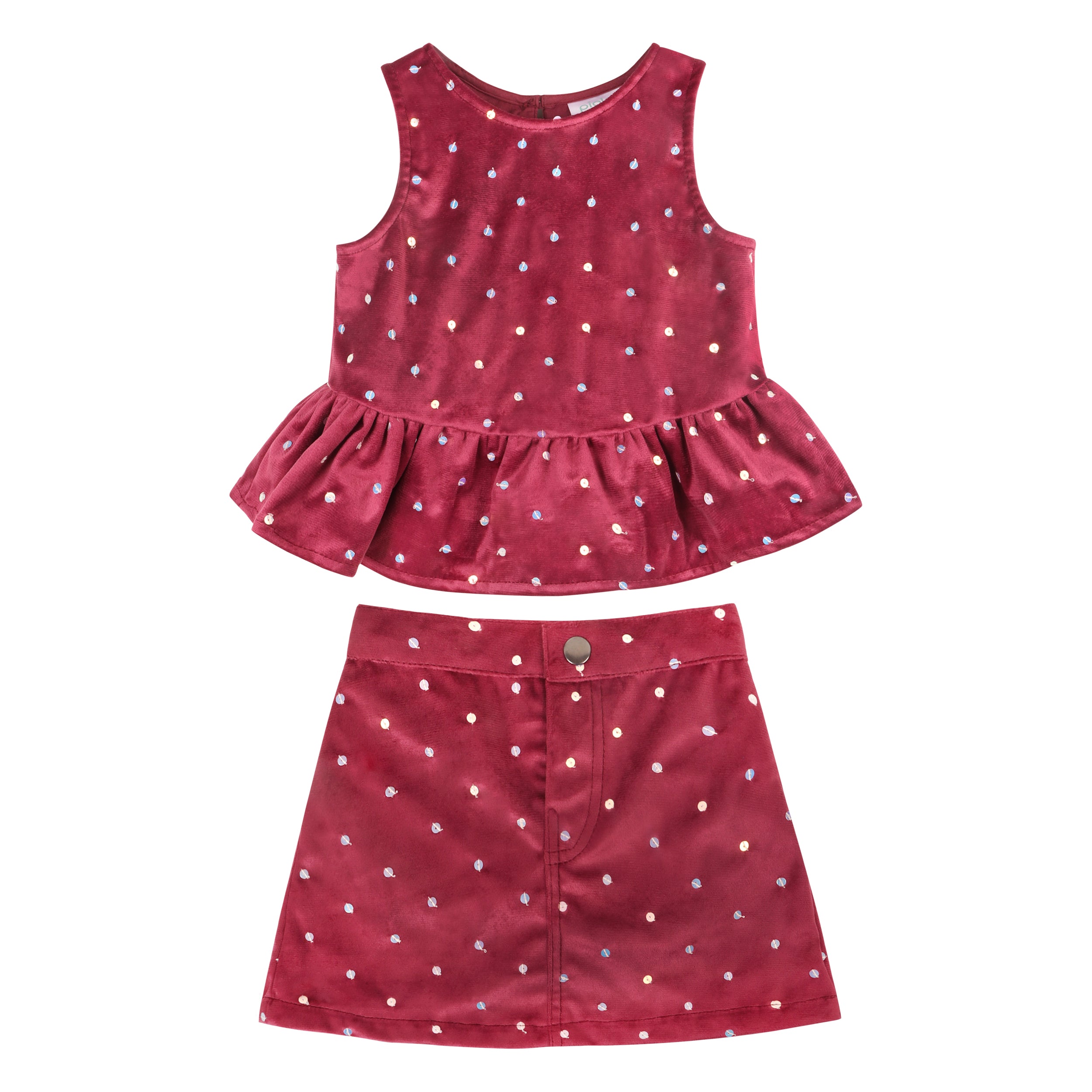 Piglo Kids Top & Skirt Velvet Set with sequins