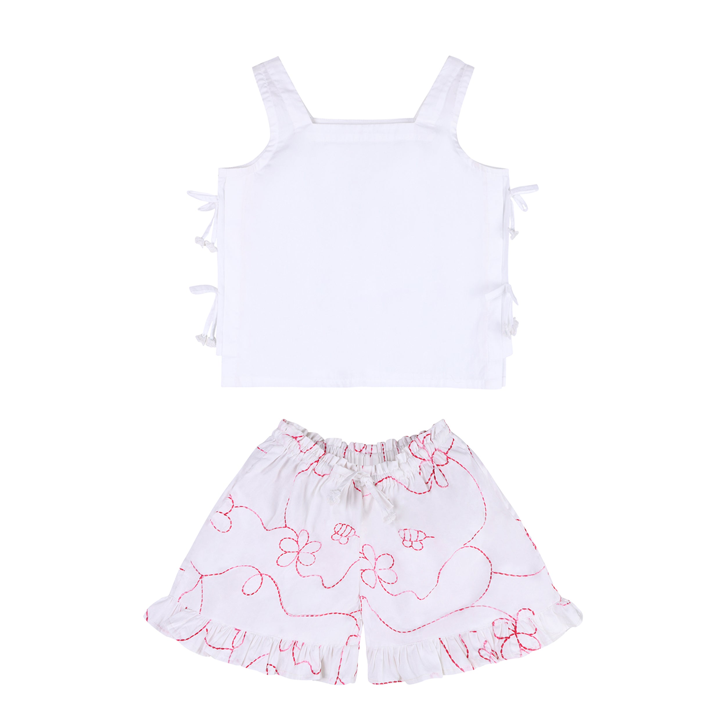 White Color jardin Top and Shorts Set - piglo kids